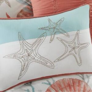 Madison Park Beach 12 X 18 Throw Pillow Embroidered Starfish Coral Aqua NEW